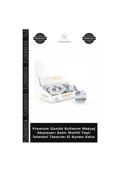 Premium Günlük Kullanım Makyaj Aksesuarı Şehir Motifli Taşlı İstanbul Tasarımı El Aynası Kalın Çok Renkli