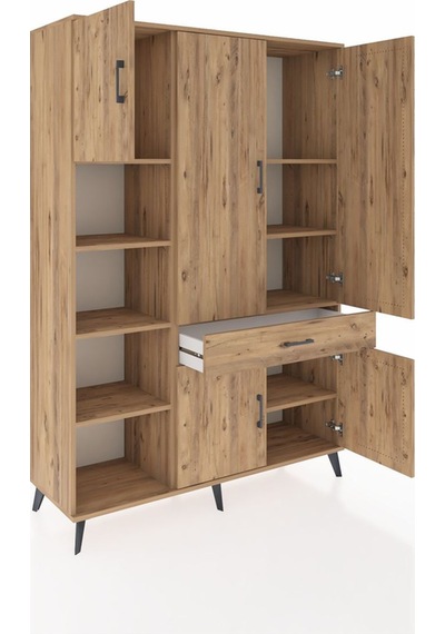Hyperion Dolap 8 Raflı Tek Çekmeceli 5 Kapaklı 132x44x195 Çam... Çam