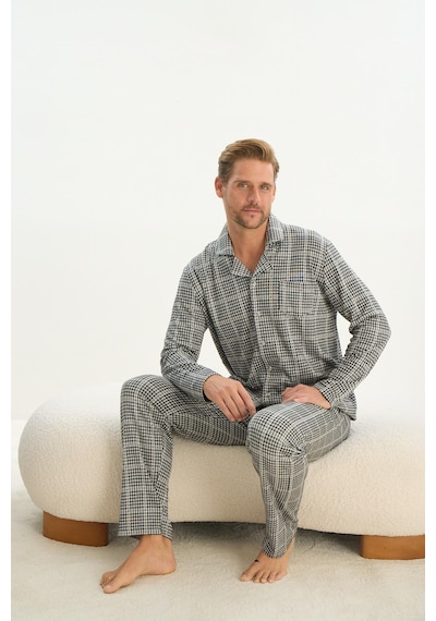 Sevim Erkek Uzun Kol Gömlek Yaka Önden Düğmeli Gri Pijama Takım C1t4n5o9 001