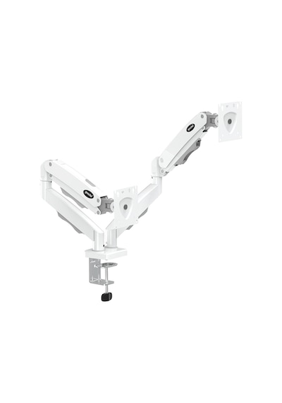 17-32 İnç Amortisörlü Çift Kollu Monitör Kolu Tam Hareketli Vesa Uyumlu Masa Kelepçeli Monitör Standı 2-9 Kg - Beyaz