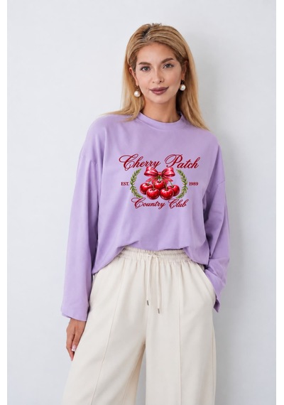 Medinenur Cherry Baskılı Tesettüre Uygun Uzun Kollu Body Lila