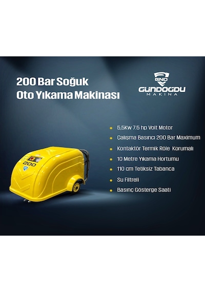İtalyan Ar Pompa Basınçlı Soğuk Oto Yıkama Makinası 200 Bar