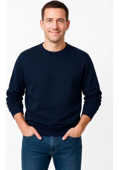 Butik İstanbul Erkek Üç İplik Düz Bisiklet Yaka Sweatshirt - Lacivert