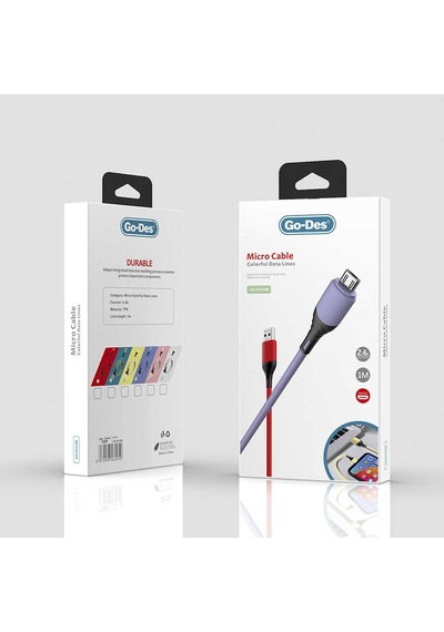 Go Des GD-UC519 Micro USB Kablo 2.4A Şarj Kablosu 100 cm Data Kablo ZORE-258887 Kırmızı