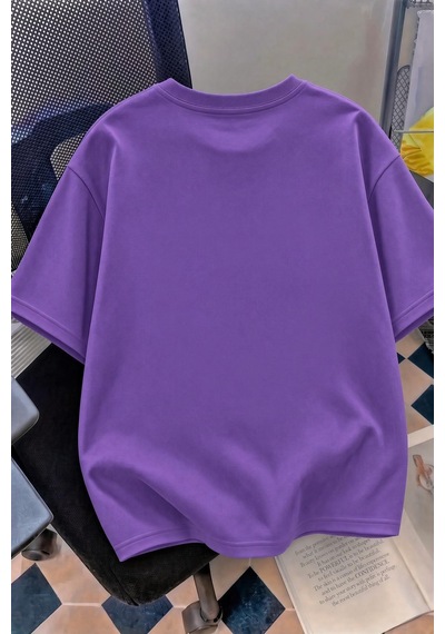 Kedi Kalp Desenli Oversize/rahat Kesim Kısa Kollu T-shirt Mor