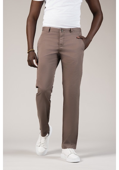 Akçaylar Regular Fit Pamuklu Arka Beli Lastikli Yazlık Chino Pantolon Kahverengi