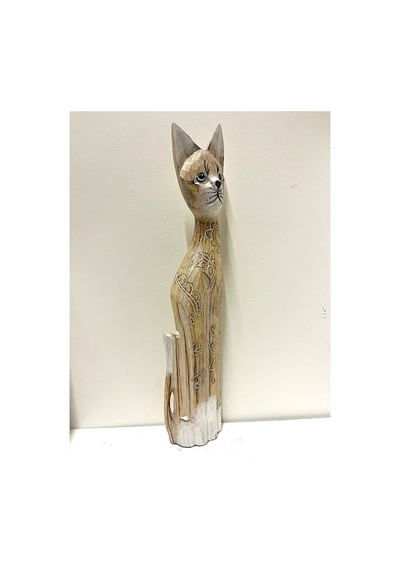 Ahşap Dekoratif Kedi 60 Cm A. Kahve Otantik El Yapımı Biblo