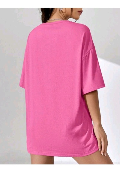 Flood Of Style Kadın Pembe Keep Nature Wild Baskılı Oversize Bisiklet Yaka Tshirt