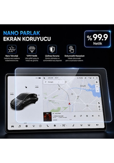 Tesla Model Y İle Uyumlu Ekran Koruyucu 16 İnç Multimedya, 9h Nano Esnek Cam