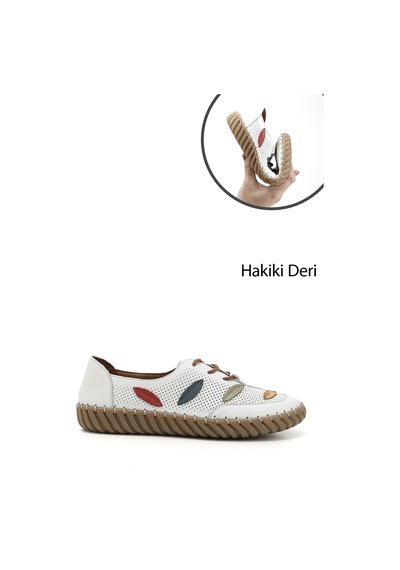 Gönderi(R) Gönderi R Beyaz Dolgu Taban Bağcıklı Hakiki Deri Comfort Ayakkabı Beyaz