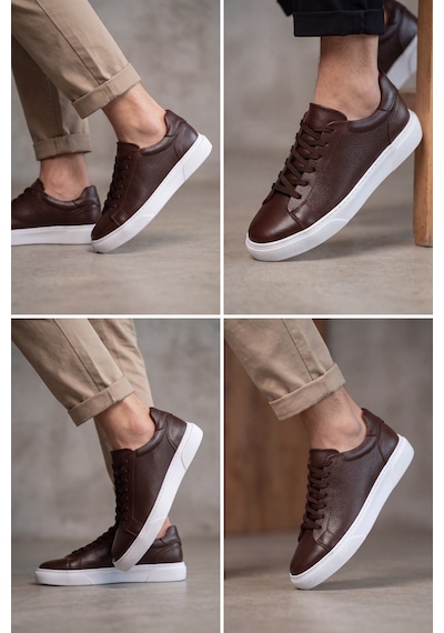 Liarca Asterio %100 Hakiki Deri Sararmayan Faylon Taban Sneaker Klasik Kahverengi Beyaz Ayakkabı Kahverengi - Beyaz