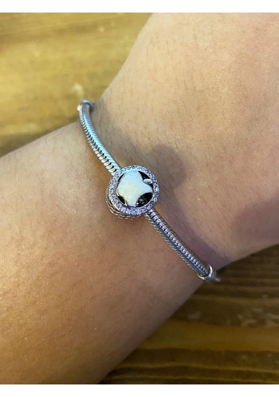 Kadın Beyaz Yarım Elma Model Gümüş Charm