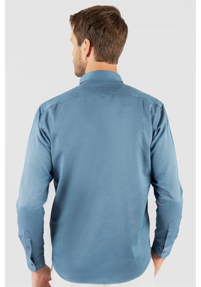 Tudors Klasik Fit Rahat Kesim Poplin Oxford Erkek Gömlek-23438 Petrol