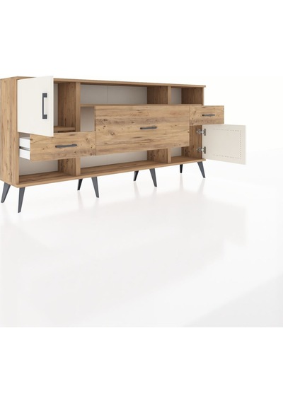 Arges Konsol 3 Raflı 3 Çekmeceli 2 Kapaklı 176x30x83 Çam-aytaşı/çam Aytaşı/çam