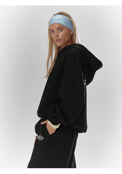 Macklin Unisex Kadın Erkek Sugar Spice Baskılı Oversize 3 Iplik Kapüşonlu Sweatshirt Ve Baggy Eşofman Altı Siyah
