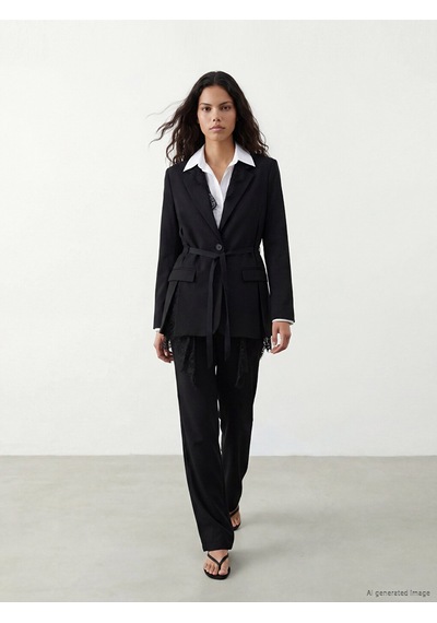 Lcw Modest Siyah Dantel Detaylı Kadın Blazer Ceket