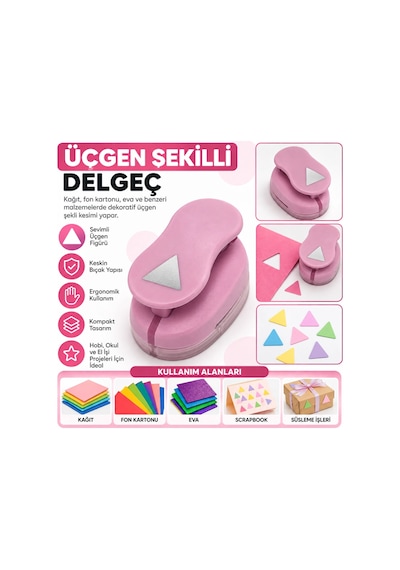 Üçgen Şekilli Orta Boy Şekilli Delgeç Kağıt Fon Kartonu Eva Delgeç Scrapbook Hobi Delgeci Çok Renkli