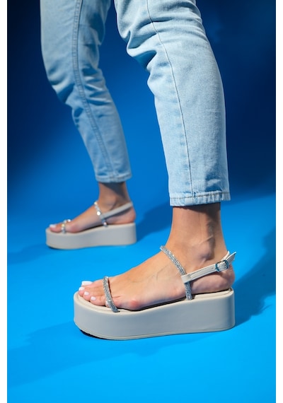 Luvishoes Ekos Krem Taşlı Kadın Kalın Taban Sandalet Krem Luvishoes Ekos Krem Taşlı Kadın Kalın Taban Sandalet Krem