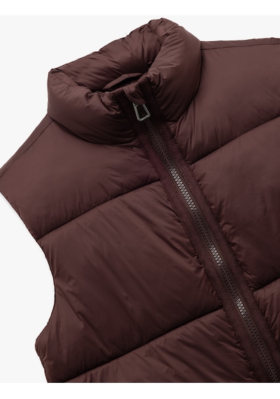 Koton Dik Yaka Kolsuz Fermuarlı Su İtici Crop Şişme Yelek Bordo 6wak20089ew Bordo