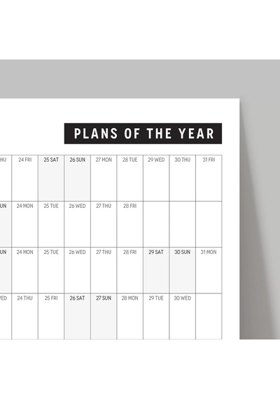 2027 Yıllık Planlayıcı Duvar Takvimi, Aylık Planlayıcı Aile Takvimi, Siyah Beyaz Yatay Takvim