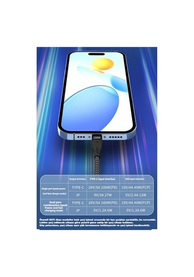 Ga51 4in1 20v 5a Pd 100w Type-c Hızlı Şarj Kablo, 9v 3a 27w İphone İle Uyumlu Ligtning Diğer