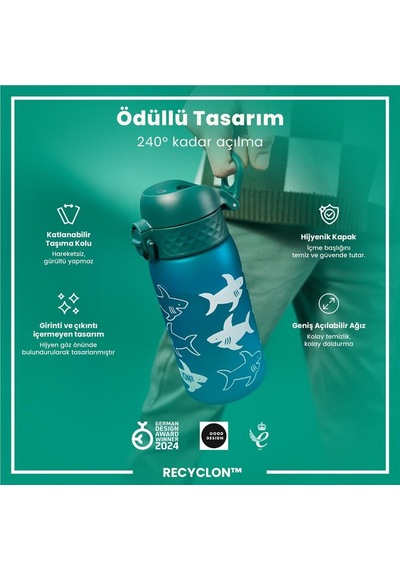 Ion8 - Çocuk Suluk - Köpekbalığı - 350 Ml - Sızdırmaz - Bpa İçermeyen Çok Renkli