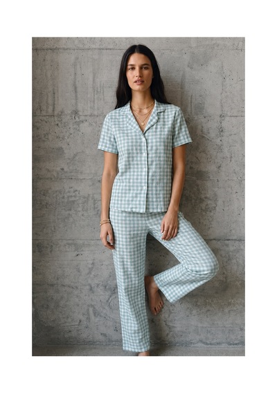 Fit Women V Yaka Düğmeli Casual Su Yeşili Pijama Takımı