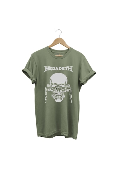 Heavy Metal Unisex Megadeth Skull Baskılı %100 Pamuk Regular Fit Bisiklet Yaka Haki T-shirt Haki