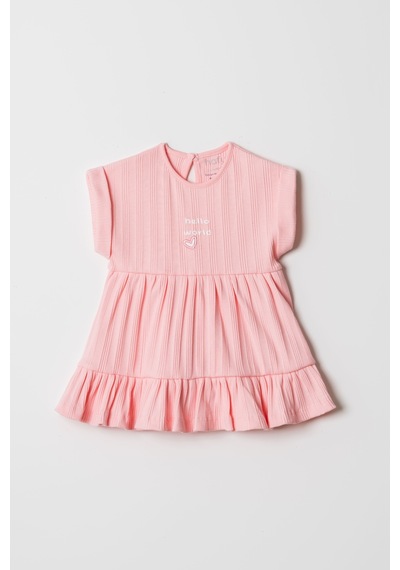 Hafy Baby "hello World" Nakışlı, Fırfırlı, Yazlık Kız Bebek Elbisesi Pembe