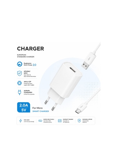 M-03 Smart Charger 5v 2a Şarj Aleti Usb Girişli Adaptör Mikro Usb Şarj Kablosu
