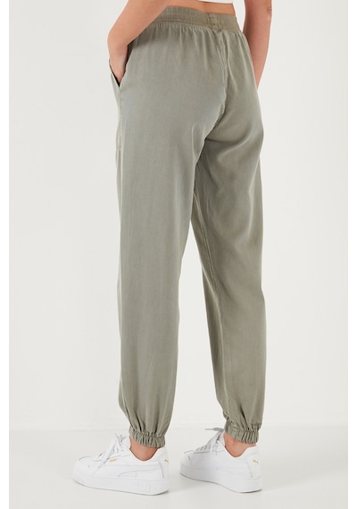 Lela Regular Fit Yüksek Bel Lastikli Paça Jogger Spor Bayan Pantolon 668Yp5039 Haki
