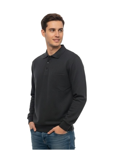 Baglan Erkek Büyük Beden Polo Yaka Cepli Selanik Sweatshirt Bgl-st04978 Antrasit