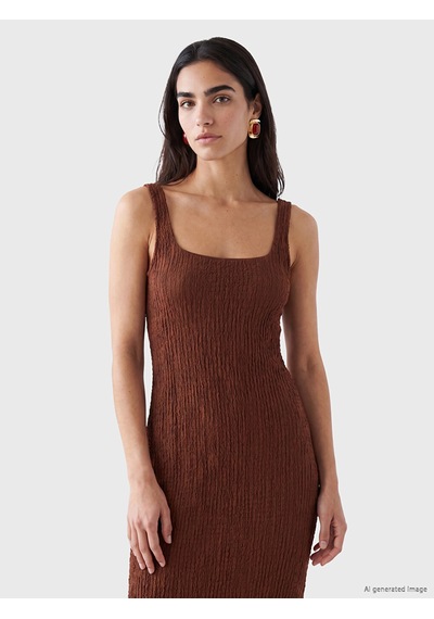 Lcw Vision Kahverengi Kare Yaka Dokulu Bodycon Elbise