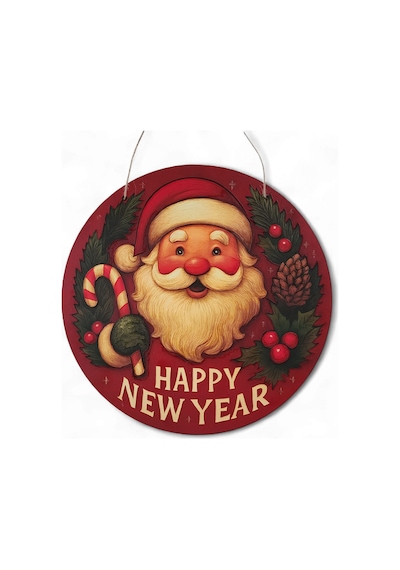 Noel Baba Kapı Ve Duvar Süsü Happy New Year 30x30