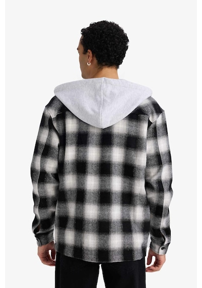 Defacto Relax Fit Kapüşonlu Flanel Uzun Kollu Gömlek G4317ax25aubk81 Siyah-bk81