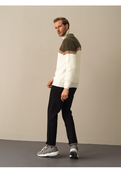 Xint Ekru Regular Fit Açık V Yaka Yünlü Kazak 801682