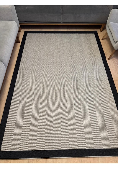 Sisal Halı- Hol Koridor Halısı- Kaymaz Taban- Yıkanabilir Kilim Halı Yolluk Bej-siyah