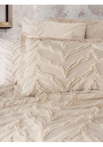 Cotton Box Limi Crimp Yatak Örtülü Çift Kişilik Nevresim Takımı Bej