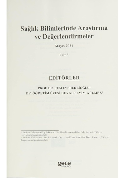 Sağlık Bilimlerinde Araştırma Ve Değerlendirmeler Cilt 3