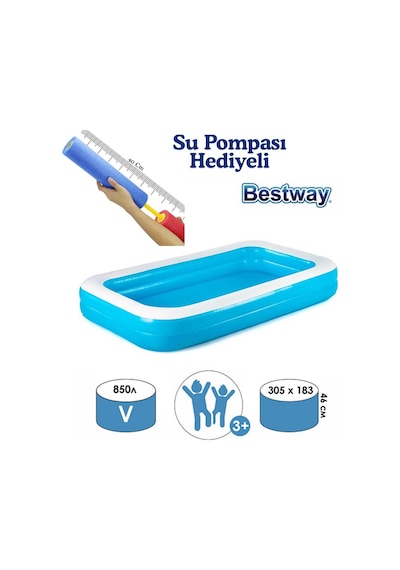 Su Pompalı-bestway 54150 Jumbo Deluxe Dikdörtgen Şişme Aile Havuzu 305x183x46 Cm Mavi