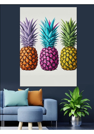 Renkli Ananas Meyve Sanatı Dekoratif Kanvas - Mdf Ahşap Tablo