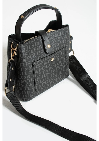 Just Polo Kadın Ters Kilit Çıtçıt Kapama Arkası Cepli El Çantası 21x23cm Siyah