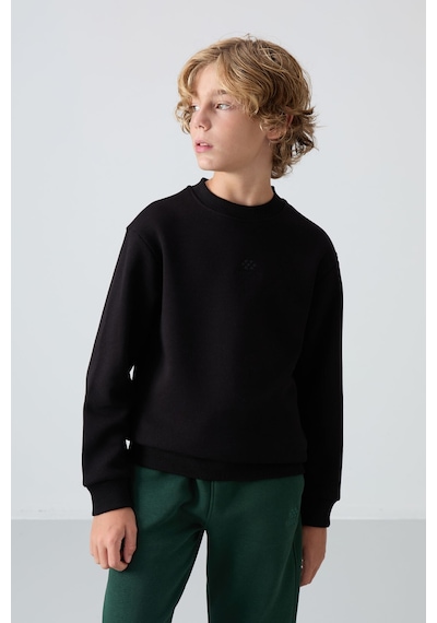 Tommylife Tommy Life Siyah Pamuklu Kalın İçi Tüylü Yumuşak Dokulu Standart Fit Nakışlı Erkek Çocuk Sweatshirt - 11232 Siyah