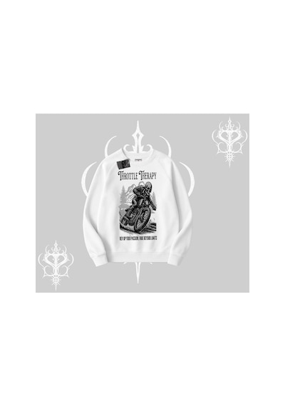 Tarzsokak Biskilet Sweatshirt Throttle Therapy No Brakes Just Freedom Beyaz
