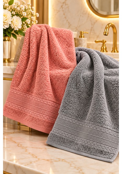 Puffy 2 Adet %100 Bambu Renkli Çavuş Desenli Ultura Yumuşak 50x85 Cm Havlu / Yüz Havlusu / Saç Havlusu / Çeyiz Seti Açık Pembe