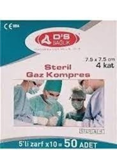 DS Damla Sağlık Steril Gaz Kompres 7.5 x 7.5 CM 5'li Zarf 50 Adet