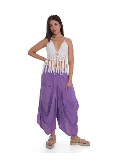 Bohem Stil İtalyan Cepli Keten Şalvar Pantolon Cmn00154 Açık Mor