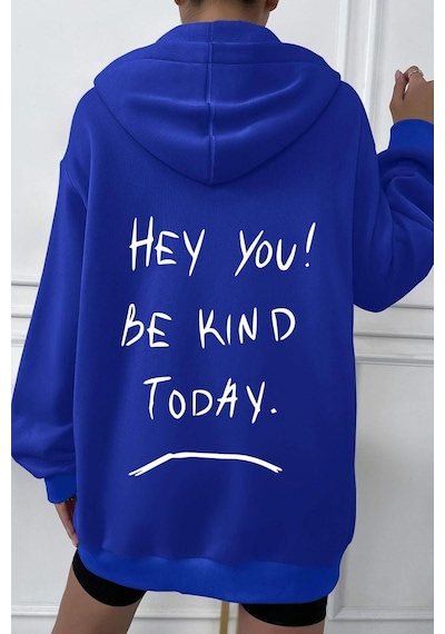 Uyguntarz Unisex Oversize Hey You Baskılı Sweatshirt Mavi