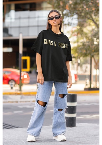Tasarım Guns N' Roses Sırt Baskılı Unisex Oversize Rock Metal Müz Siyah
