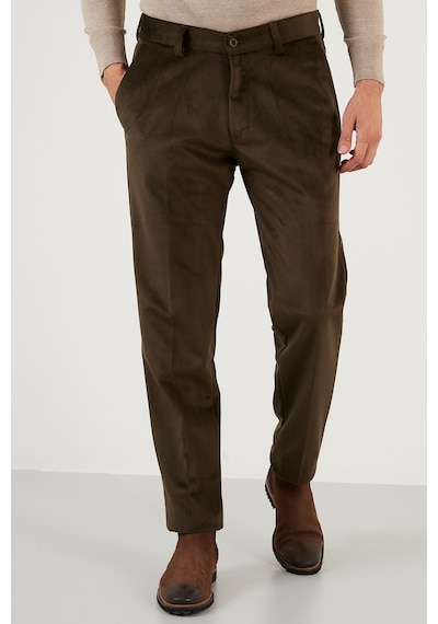 Buratti Normal Bel Regular Fit Düz Paça Erkek Kadife Pantolon 645Merlin Haki
